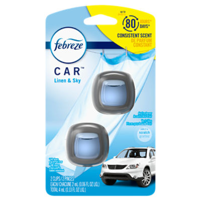 Febreze Car Air Freshener Vent Clip Linen & Sky Scent, .06 oz. Car Vent Clip, 2 Count, 0.13 Fluid ounce
