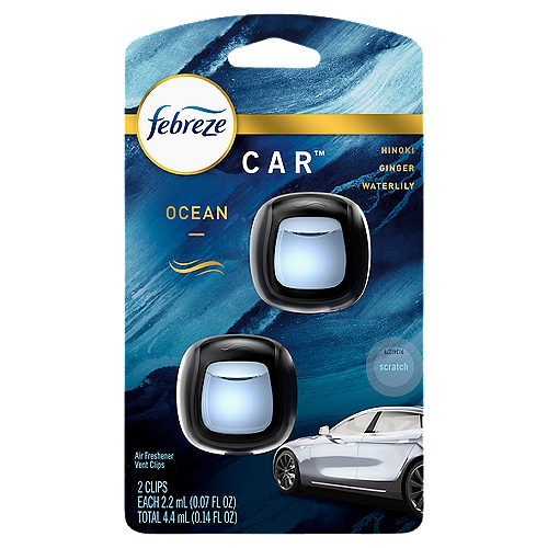 Febreze Car Ocean Scent Air Freshener Vent Clip, .07 oz. Car Vent Clip, 2 Count