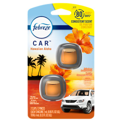 Febreze Car Air Freshener Vent Clip Hawaiian Aloha Scent, .06 oz. Car Vent  Clip, 2 Count