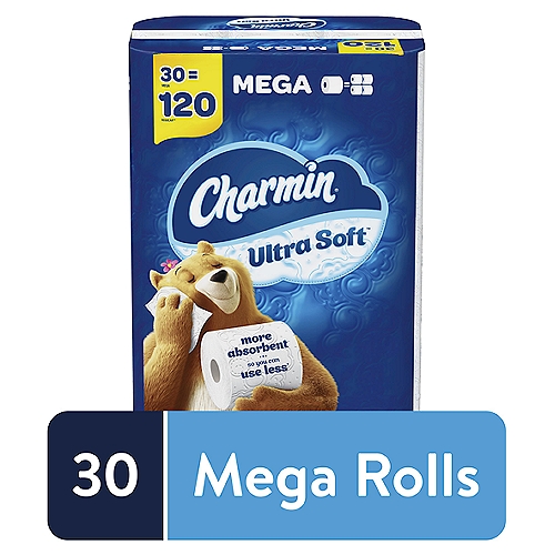 More absorbent so you can use less*
*vs. USA leading 1-ply bargain brand

30 Mega = 120 Regular**
1 Mega = 4 Regular Rolls**
**based on number of sheets in Charmin regular roll