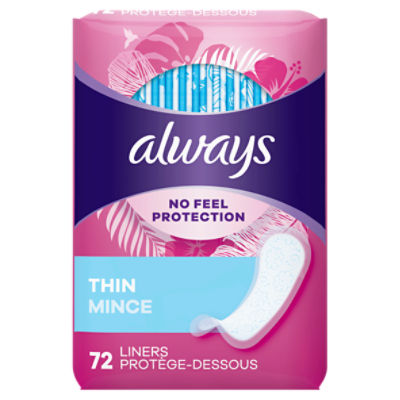 Always Thin No Feel Protection Daily Liners Regular Absorbency Unscented, 72 Count