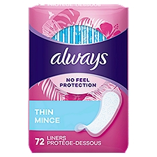 Always Thin No Feel Protection Daily Liners Regular Absorbency Unscented, 72 Count