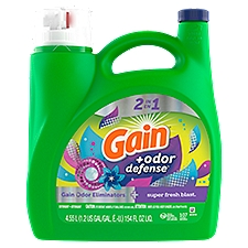 Gain + Odor Defense Liquid Laundry Detergent, Super Fresh Blast Scent, 154 fl oz, 107 Loads, HE Compatible