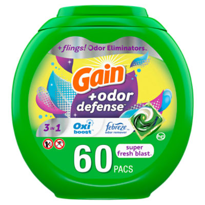 Gain + Odor Defense 3 in 1 Detergent, 60 count, 44 oz