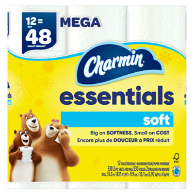 Charmin Essentials Soft Toilet Paper 12 Mega Rolls, 330 sheets per roll