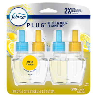 Febreze Kitchen Odor Eliminator Fade Defy PLUG Air Freshener Fresh Lemon Scent, .87 fl. oz. Oil Refill, 2 Count