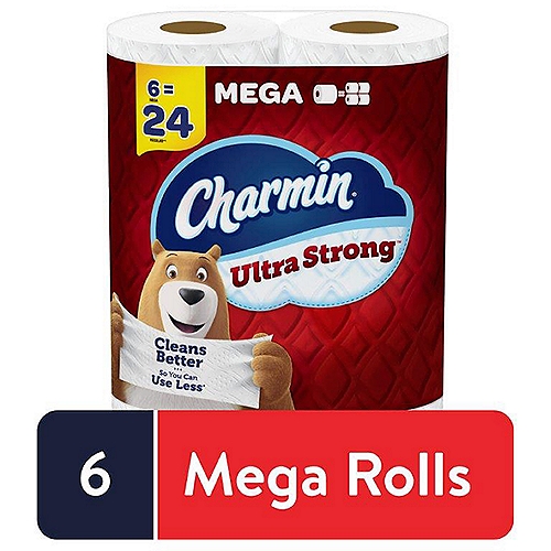 Get sparkly clean with Charmin Ultra Strong. It's 4X stronger when wet* and has a diamond weave texture. It's woven like a washcloth and holds up when you wipe. It even cleans better so you can use less* and go longer without changing the roll**. We also made it MEGA in size, so you get mega value. That's right, our Charmin Ultra Strong Mega Roll is way bigger, equals 4 regular rolls, and it's more bang for your behind so you'll be running back to the store less and less (based on number of sheets in Charmin Regular Roll bath tissue). Our Charmin Ultra Strong toilet paper is also 2-ply and designed to be clog-safe and septic-safe so you can flush confidentially and keep clean. We all go, why not Enjoy The Go with America's favorite toilet paper***.*vs. leading USA 1-ply bargain brand** vs. Charmin Regular Roll***Charmin Brand based on sales. Source: Nielsen 2021 dollar sales.