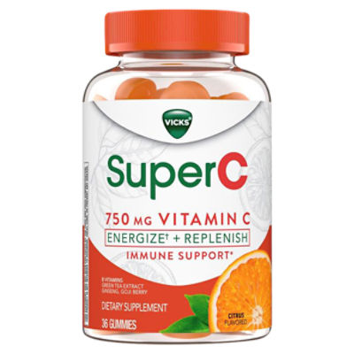 Vicks Super C Energize + Replenish Citrus Flavored Dietary Supplement, 750 mg, 36 count