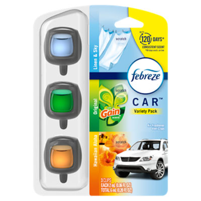 Febreze Car Vent Clips Air Freshener Variety Pack, 0.06 fl oz, 3 count, 0.2 fluidOunceUS