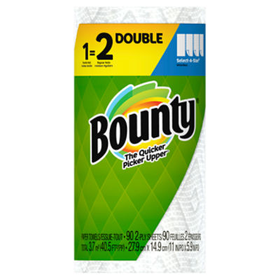Bounty Select-A-Size Paper Towels, 1 Double Roll, White, 90 Sheets Per Roll, 90 Each
