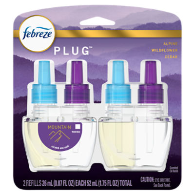 Febreze Plug Mountain Alpine, Wildflower and Cedar Scented Oil Refill, 0.87 fl oz, 2 count, 1.75 fluidOunceUS