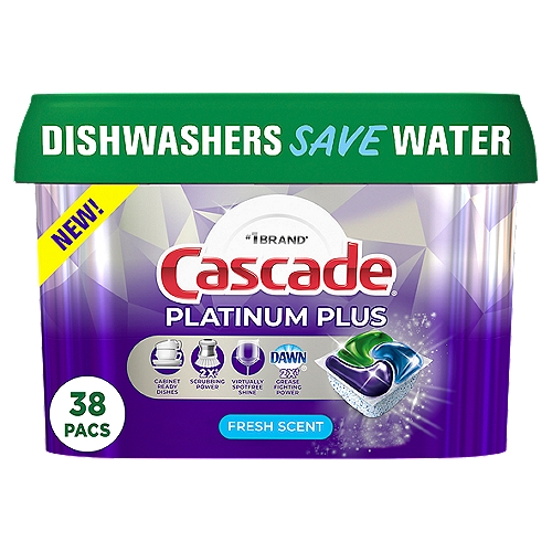 Cascade Platinum Plus Fresh Scent Dishwasher Detergent, 38 count, 1.29 lb