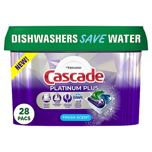 Cascade Platinum Plus Fresh Scent Dishwasher Detergent, 28 count, 15.3 oz