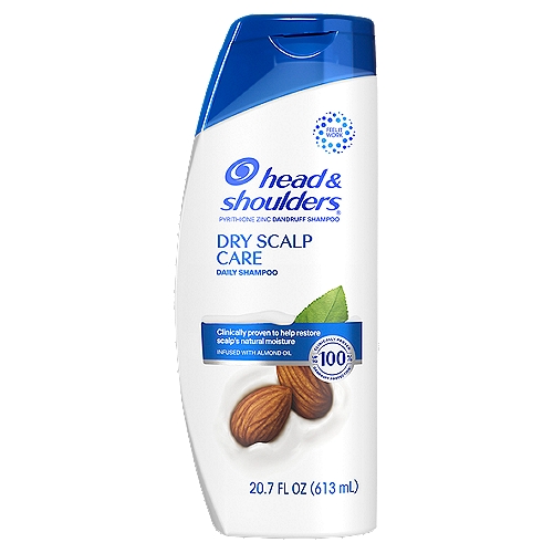 Head & Shoulders Dry Scalp Care Dandruff Shampoo, 20.7 fl oznIgnite your senses and feel it working with every wash. Head and Shoulders' unique formula works 7 surface layers deep in your scalp to help stop dandruff at its source and maintain healthy hair. Brought to you by the #1 dermatologist-recommended brand, Head and Shoulders Dry Scalp Care Shampoo provides fast relief from irritating symptoms including dryness, itch,+ flakes and oil^ to ensure that your scalp feels healthy, and your locks are up to 100% flake-free.* Infused with fragrant notes of almond oil, Dry Scalp Care Shampoo restores your scalp's natural moisture with an anti-dandruff formula designed especially for dry scalp treatment to give you a soothing, clean feel and healthy, vibrant look you'll love.Our unique formula, with zinc pyrithione, delivers 7 healthy scalp and hair benefits:Fights drynessCalms itching+Relieves irritation+Reduces redness+Controls oiliness^Removes flakes^Beautiful hair* visible flakes; with regular use** based on volume of sales+ associated with dandruff^ washes away oil and flakes