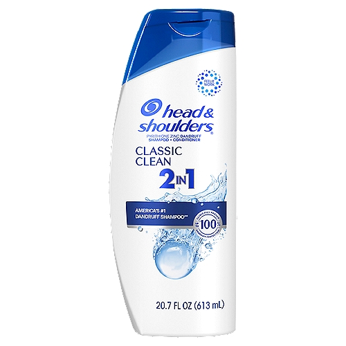 Head & Shoulders Classic Clean 2in1 Dandruff Shampoo + Conditioner, 20.7 fl oznIgnite your senses and feel it working with every wash. Brought to you by the #1 dermatologist-recommended brand in America, Head and Shoulders Classic Clean 2-in-1 formula is your shower essential that is clinically proven to relieve dry, itchy scalp+ and protect against flakes, itch,+ oil^ and dryness. Classic Clean 2-in-1 anti-dandruff shampoo and conditioner works 7 surface layers deep to ensure that your scalp feels clean and healthy, while your locks shine. Featuring the light, clean scent you know and love, Classic Clean 2-in-1 formula cleans and conditions hair all at once while our unique formula, with pyrithione zinc, delivers 7 healthy scalp and hair benefits: Fights dryness Calms itching+Relieves irritation+Reduces redness+Controls oiliness^Removes flakes+^Beautiful hair* visible flakes; with regular use** based on volume of sales+ associated with dandruff^ washes away oil and flakes‡ shampoo + conditioner system vs. non-conditioning shampoo