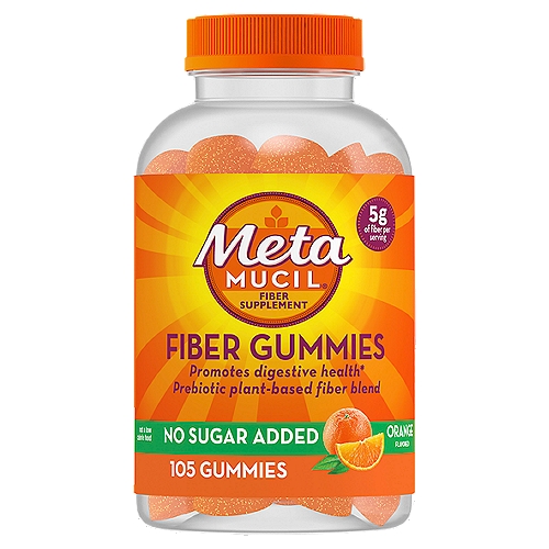 Metamucil Daily Fiber Gummies, Orange Flavored, No Sugar Added, 5g Prebiotic Plant Based Fiber Blend, 105 Count