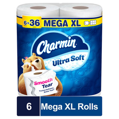 Charmin Ultra Soft Mega XL Bathroom Tissue Rolls, 6 count