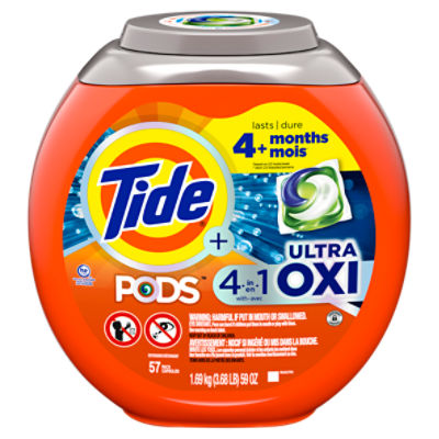 Tide Plus Pods 4 in 1 with Ultra Oxi Detergent, 57 count, 59 oz, 59 Ounce