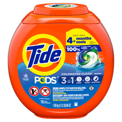 Tide Pods 3 in 1 Coldwater Clean Original Detergent, 76 count, 66 oz, 66 Ounce