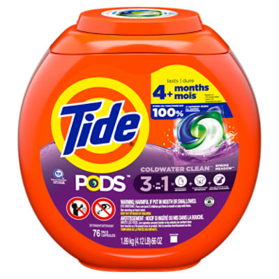Tide Pods 3 in 1 Coldwater Clean Spring Meadow Detergent, 76 count, 66 oz, 66 Ounce