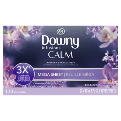 Downy Infusions Calm Lavender & Vanilla Bean Mega Dryer Sheets Mega Pack, 130 count, 130 Each