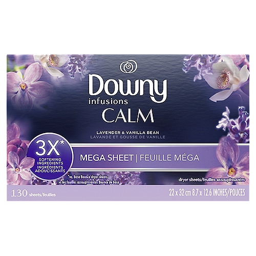 Downy Infusions Calm Lavender & Vanilla Bean Mega Dryer Sheets Mega Pack, 130 count