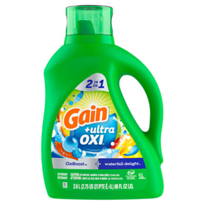 Gain Ultra Oxi Liquid Laundry Detergent, 61 loads, 88 fl oz, Waterfall Delight Scent, 2-in-1, HE Compatible, 88 Fluid ounce