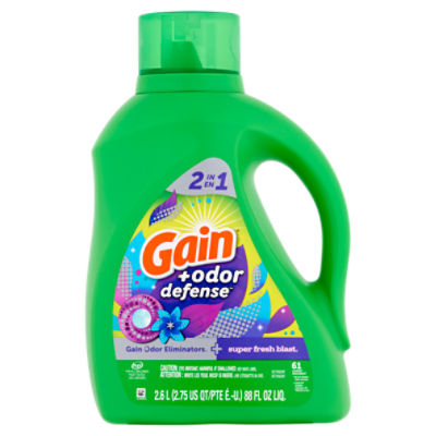 Gain +Odor Defense 2 in 1 Gain Odor Eliminators + Super Fresh Blast Detergent, 61 loads, 88 fl oz