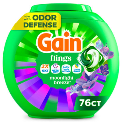 Gain Flings Liquid Washing Detergent pacs, Moonlight Breeze Scent, 76 CT, 51 Ounce