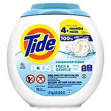 Tide PODS Free & Gentle Liquid Laundry Detergent Pacs, 76 count