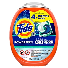 Tide Ultra OXI Power PODS with Odor Eliminators Laundry Detergent Pacs, 45 Count, For Visible and Invisible Dirt, 76 Ounce