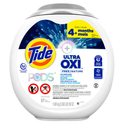 Tide PODS Ultra OXI Free Laundry Detergent Pacs, National Eczema Association and National Psoriasis Foundation Recommended, 57 count, 59 Ounce