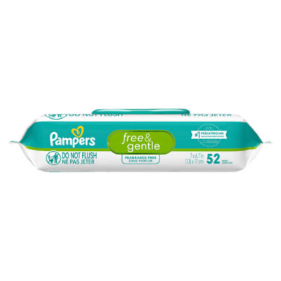 Pampers Free & Gentle 100% Plant-Based Fragrance Free Baby Wipes, 1 pack, 52 Count