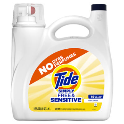 Tide Simply Free & Sensitive Unscented Laundry Detergent, 89 loads, 117 fl oz