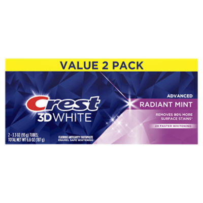 Crest 3D White Advanced Radiant Mint Fluoride Anticavity Toothpaste, 3.3 oz, 2 count