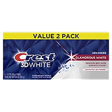 Crest 3D White Advanced Glamorous White Fluoride Anticavity Toothpaste Value Pack, 3.3 oz, 2 count, 6.6 Ounce