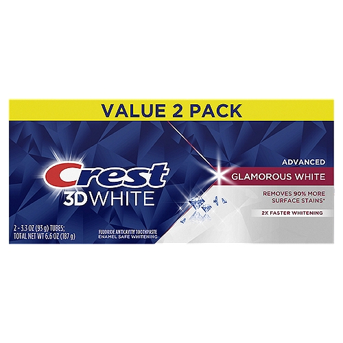 Crest 3D White Advanced Glamorous White Fluoride Anticavity Toothpaste Value Pack, 3.3 oz, 2 count