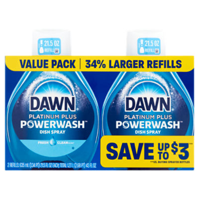 Dawn Fresh Clean Scent Platinum Plus Powerwash Dish Spray Value Pack, 21.5 fl oz, 2 Count