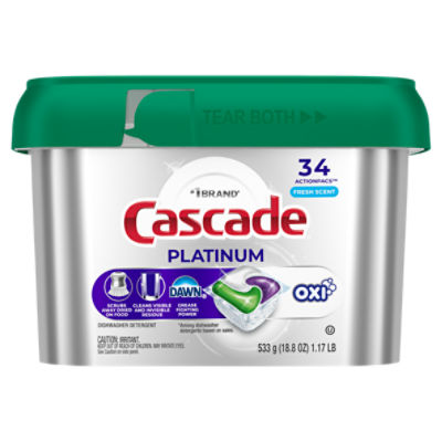 Cascade Platinum Fresh Scent ActionPacs Dishwasher Detergent, 34 count, 18.3 oz