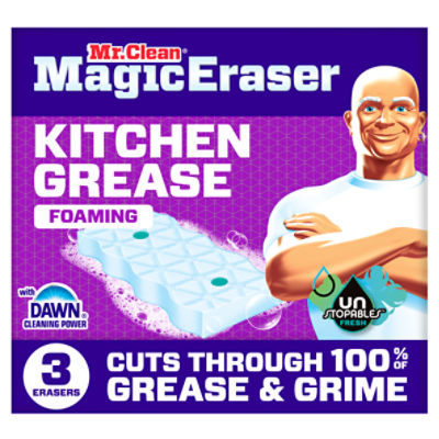 Mr. Clean Magic Eraser Sponge, Kitchen Grease Eraser, Kitchen Cleaner, Oven Cleaner, Unstopables Fr, 3 Each