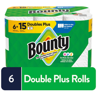 Bounty Doubles Plus Paper Towel Rolls, 6 count