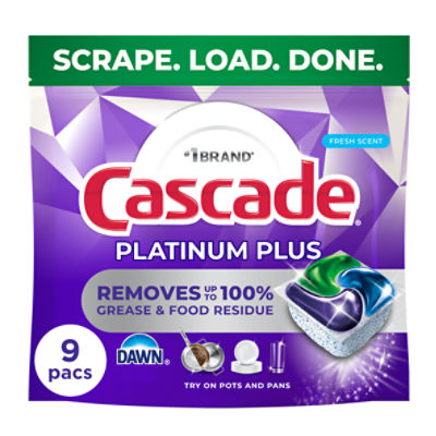 Cascade Platinum Plus Fresh Scent Actionpacs Dishwasher Detergent, 9 count, 5.0 oz
