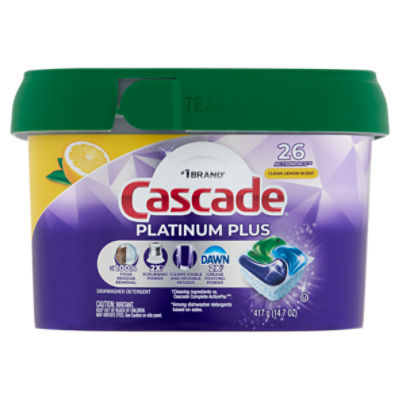 Cascade Platinum Plus Clean Lemon Scent Dishwasher Detergent, 26 count, 14.7 oz