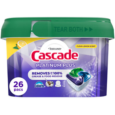 Cascade Platinum Plus Dishwasher Pods, Dishwasher Detergent, Dish Detergent Soap, Lemon, 26 Count

