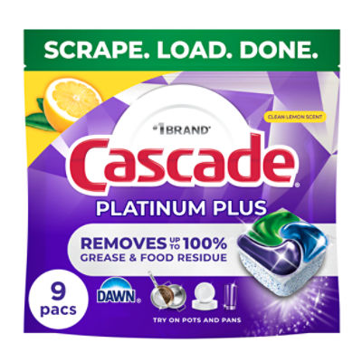 Cascade Platinum Plus Action Pacs, Dishwasher Detergent, Lemon, 9ct