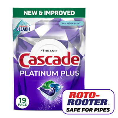 Cascade Platinum Plus Dishwasher Pods, Dishwasher Detergent, Dish Detergent Soap, Mountain, 19 Coun, 10.7 Ounce