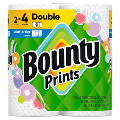 Bounty Prints Double Paper Towel Rolls, 2 count