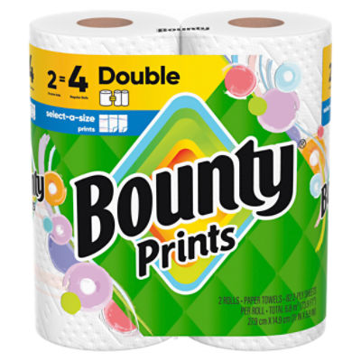 Bounty Prints Double Paper Towel Rolls, 2 count