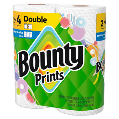 Bounty Prints Double Paper Towel Rolls, 2 count