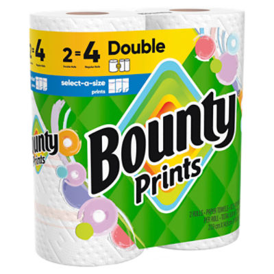 Bounty Prints Double Paper Towel Rolls, 2 count